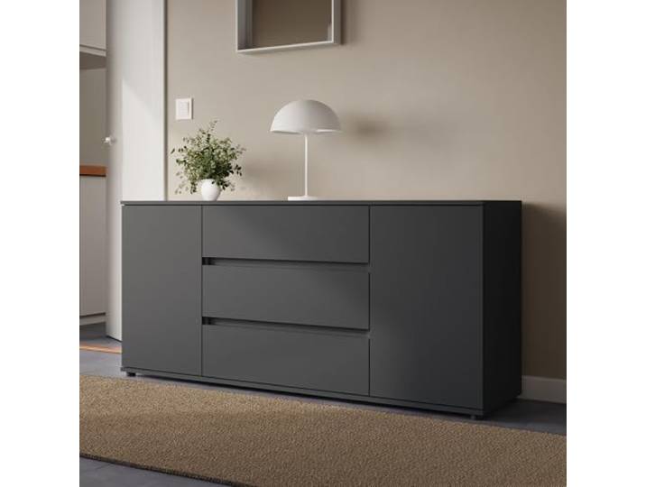 Home Collective Kommode Sideboard mit Schubladen modern Sideboard Wohnzimmer Schlafzimmer Flur Möbel 150x40x70 cm 3 Schubladen & 2 Türen Anthrazit