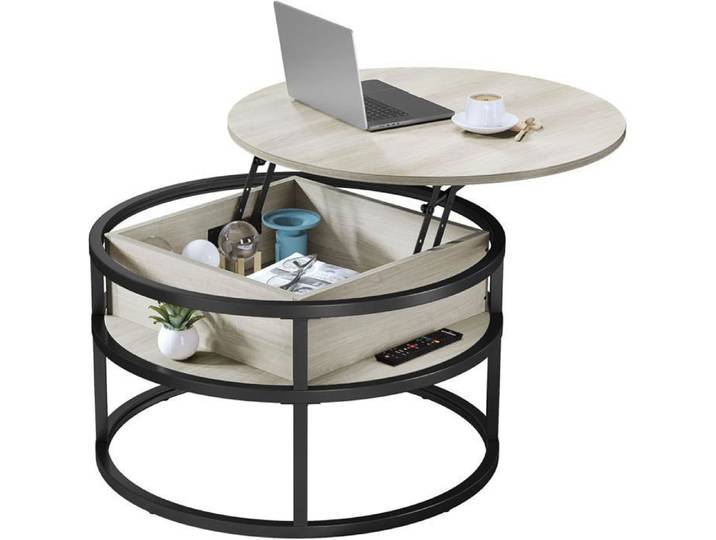 YITAHOME Table basse en Bois ronde relevable Table d'appoint - 80 x 47cm