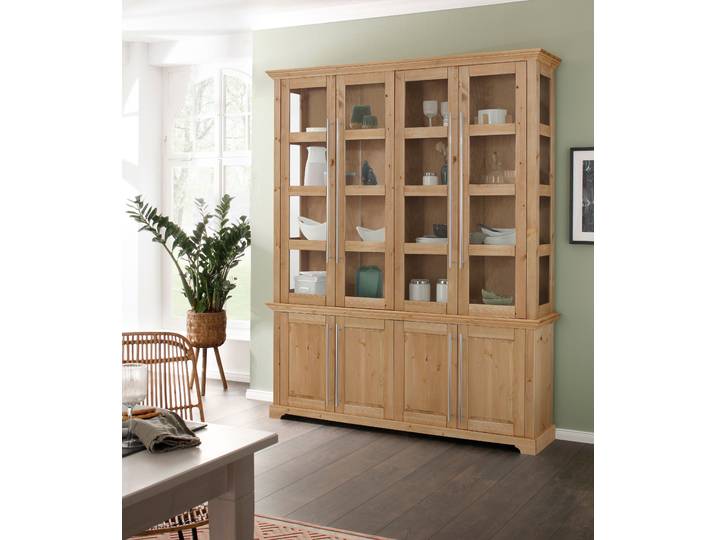 Vitrine GOODPRODUCT Melissa , beige (natur), B:171cm H:210cm T:39cm, Massivholz, Schränke, Vitrine, aus massiver Kiefer, FSC zertifiziert, Breite 171 cm