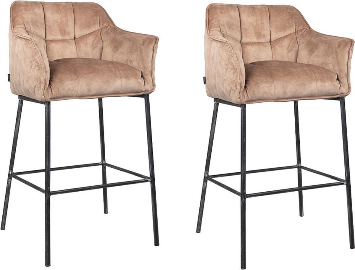 Bronx71 Jayron Velvet Barkruk Set van 2 - Taupe - Hoogte: 82 cm