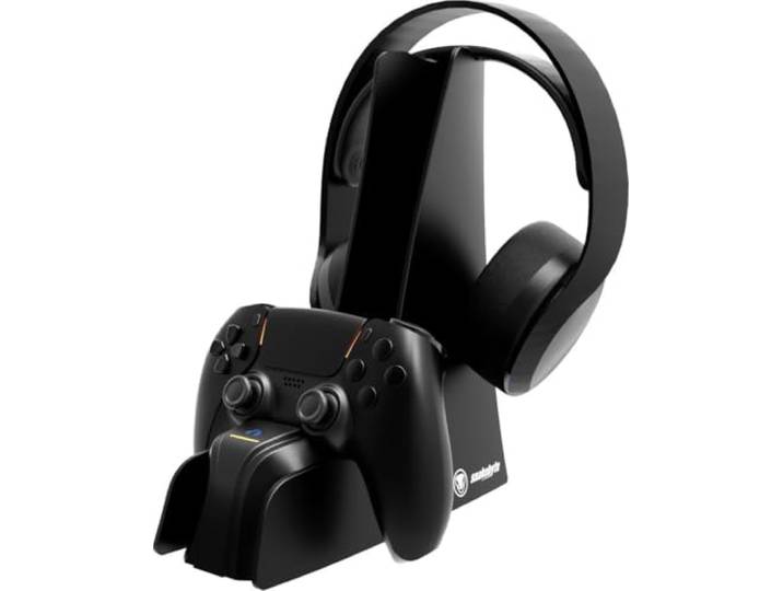 snakebyte DUALCHARGE & HEADSET STAND 5 - zwart - Laadstandaard voor PlayStation 5 DualSense controllers en Wireless headsets, snel opladen van PS5-accessoires, LED-laadstatusindicator