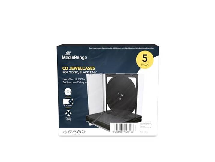 MediaRange BOX31-2 CD-lederen hoes (voor 2 discs, 10,4 mm, 5-pack) zwarte tray