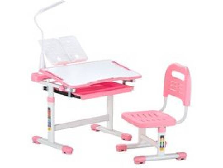VEVOR Ensemble chaise et bureau pour enfants avec lampe de table, table et chaise d'étude, hauteur réglable et inclinés de 0 à 40°, pour lecture, apprentissage, pour chambre et salle d'étude, rose