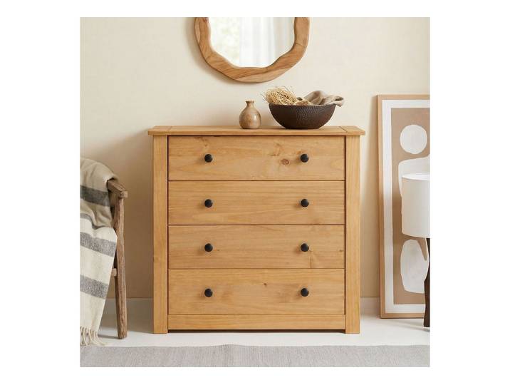 CARO-Möbel Kommode CANCUN, Sideboard aus Kiefer Massivholz 4 Schubladen Schlafzimmer Aufbewahrung