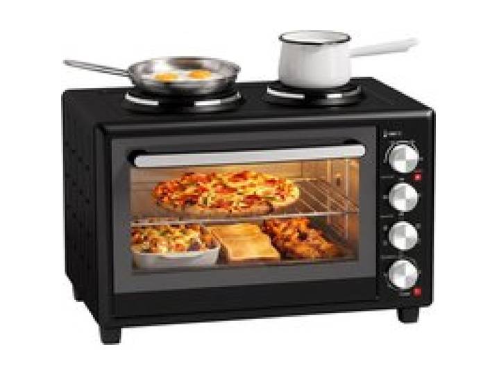 Mini-four électrique avec 2 plaques de cuisson four posable chaleur tournante et tournebroche 2850W noir 36L