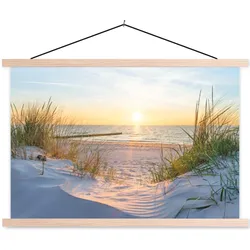 POSTER MIT MAGNETLEISTEN Strand - Sonne - Düne - Gras - Sand - Horizont Wanddeko 90x60 cm