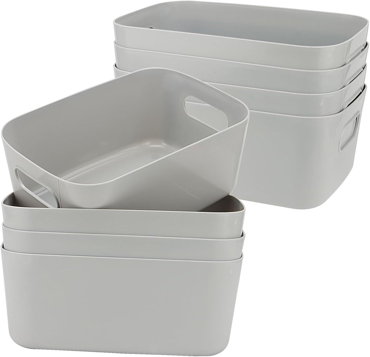 Set van 8 grijze kunststof opbergdozen met handvat voor in de keuken en badkamer