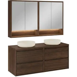 BADMÖBEL 120cm Edmé 2er-Set Dunkles Holz