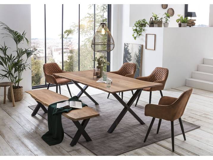 Esstisch HOME AFFAIRE Soho , beige (natur, schwarz, natur), B:180cm H:77cm T:90cm, Tische, Esstisch, mit echter Baumkante