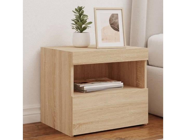 Table de Chevet avec Lumières LED Armoire de Lit avec Rangement Table de Nuit Armoire de Nuit Moderne Chêne 836767