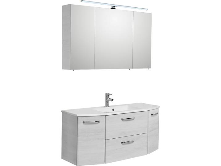Badmöbel-Set SAPHIR Quickset 2-teilig, Mineralmarmor-Waschtisch mit LED-Spiegelschrank , weiss (eiche weiß, eiche weiß), Holzwerkstoff, Kastenmöbel-Sets, Badmöbel-Set, Unterschrank mit Waschbecken, inkl. Türdämpfer, Griffe Chrom Glanz