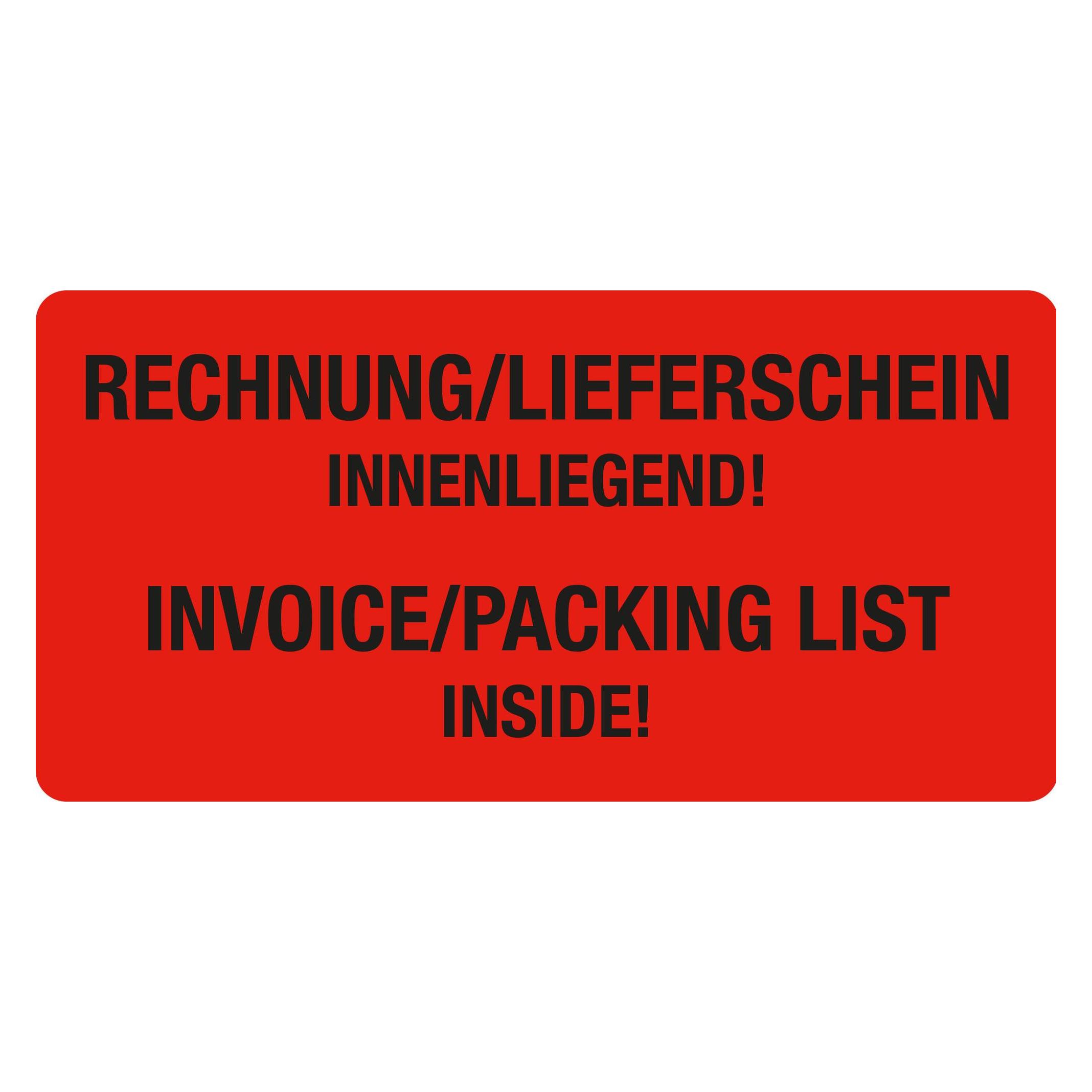 Eichner 250 Warnetiketten rot "Rechnung/Lieferschein innenliegend!" 100,0 x 50,0 mm (9220-00081-007)