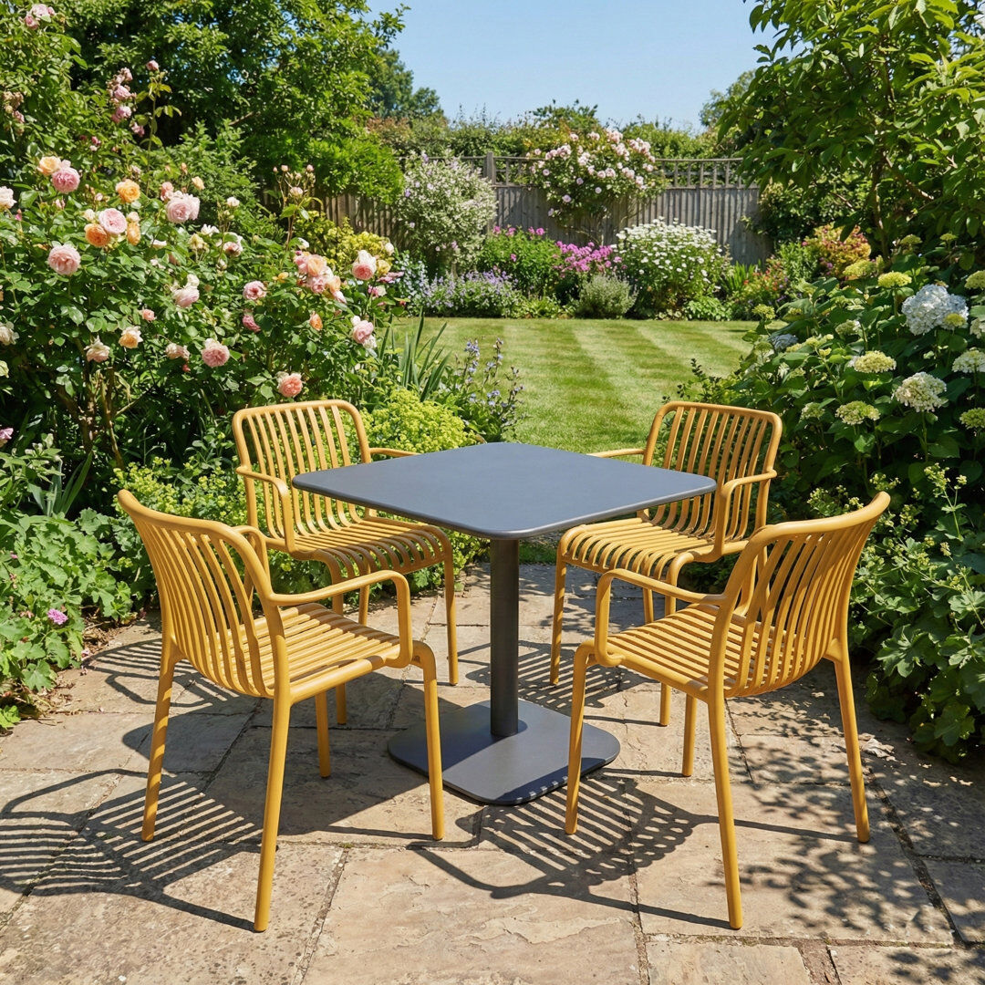 George Oliver Square 5 - Piece 4 - Person Outdoor Table Set Grey/Yellow 4