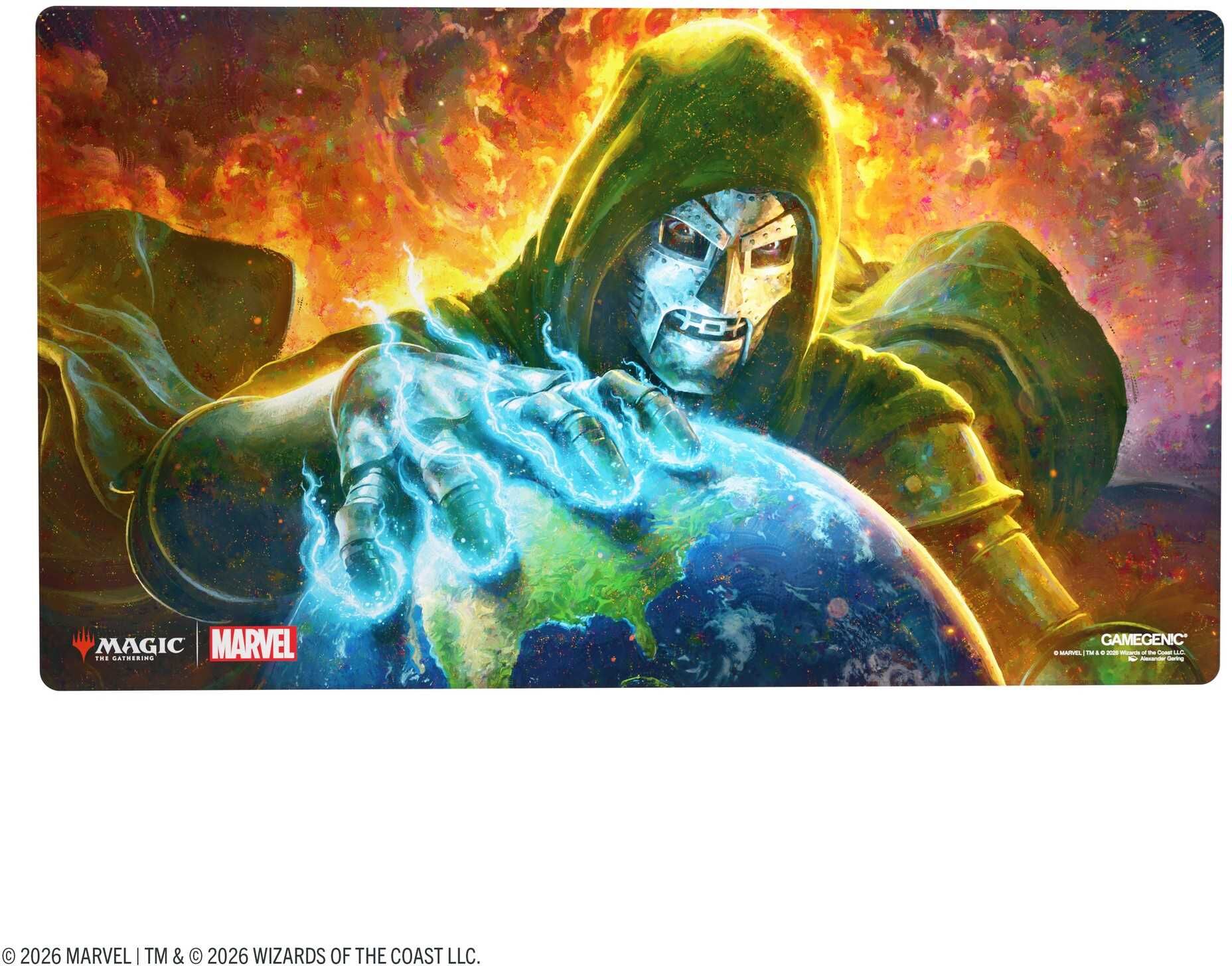 Gamegenic Magic: The Gathering Marvel Super Heroes Shiny Playmat - Doom Reigns Supreme, 2 mm Soft Cushioning, Anti-Slip Backing, for Card Games