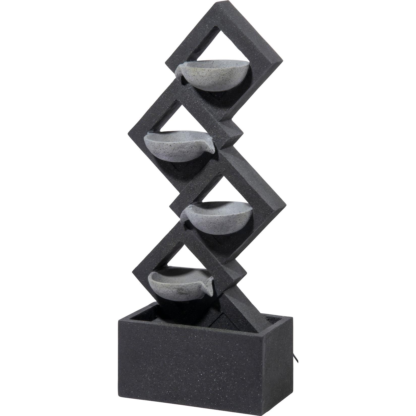dobar Polyresin-Brunnen mit Pumpe und LEDs, eckig mit 4 Schalen, dunkelgrau