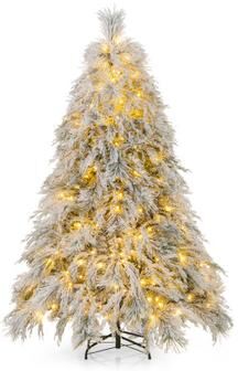 Costway 6 Feet Pre-Lit Snow Flocked Christmas Tree with Warm White LED Lights-6 ft