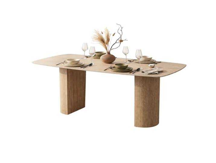 HOOZ Esstisch mit Keramikplatte in Travertin-Optik [Kratzfest & pflegeleicht], moderner Esszimmertisch 180×90 cm, Küchentisch mit hitzebeständiger Oberfläche, ideal für Wohnzimmer & Esszimmer Beige