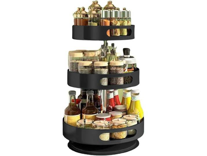 Plateau Tournant Épices Rangement Epices Cuisine 3 Etages Porte Épices Rotatif En Acier Carbone Range Épices Cuisine Pour Po[AT129]