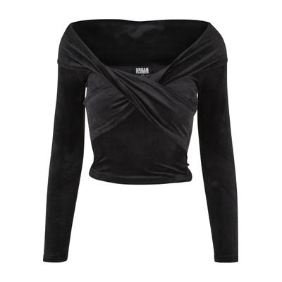 Langarmshirt URBAN CLASSICS "Urban Classics Damen", Damen, Gr. S, schwarz, 96% Polyester, 4% Elasthan, unifarben, slim fit, Carmenausschnitt, Shirts Langarmshirt