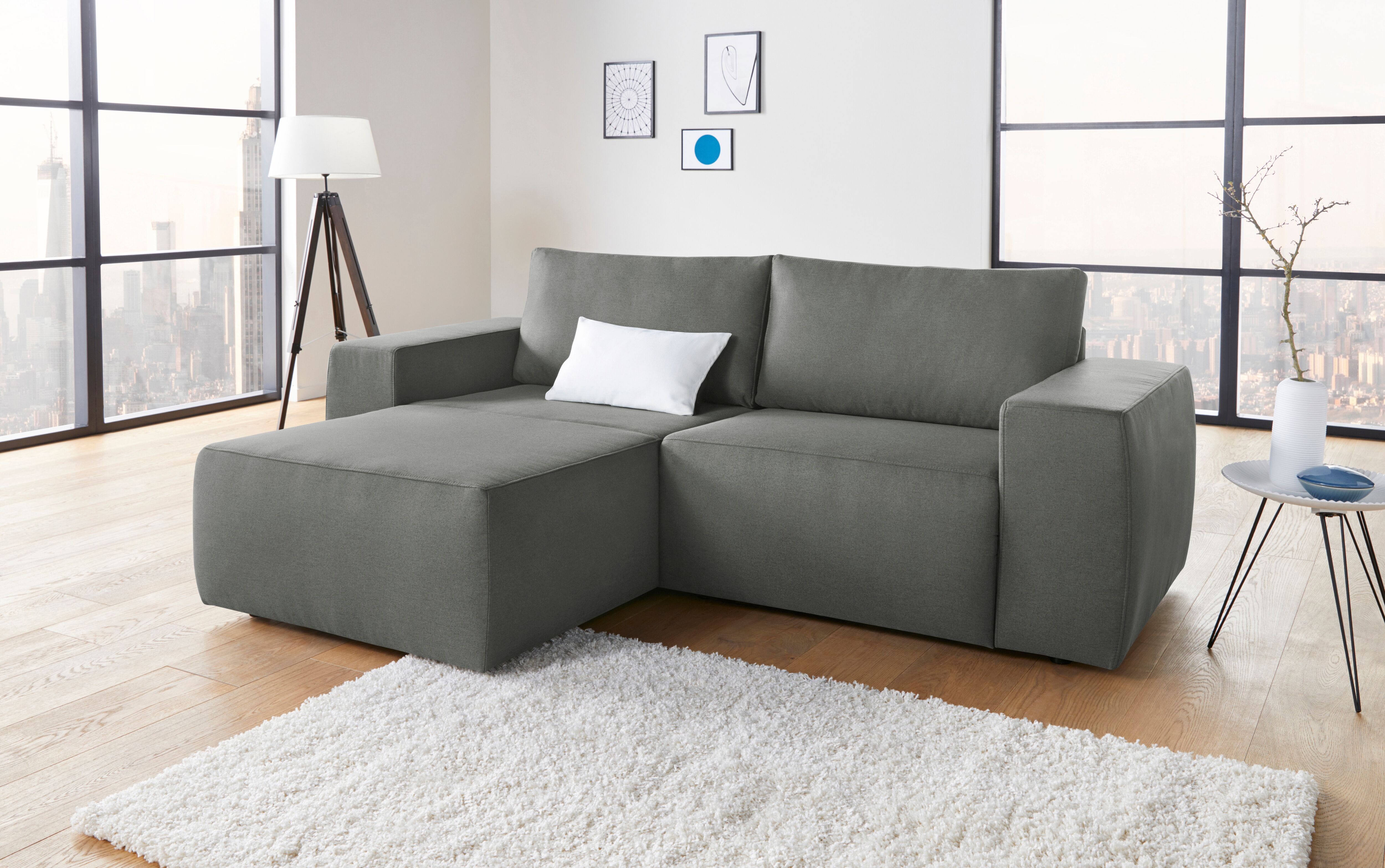 Ecksofa "LooksII kubisch, bequem, strapazierfähige Bezüge, Breite 242cm, L-Form", grau (steel), B:242cm H:87cm T:160cm, Feinstruktur weich (100% Polyester);Struktur fein (100% Polyester), LOOKS BY WOLFGANG JOOP, Sofas, Ecksofa, geradlinig und komfortabel 
