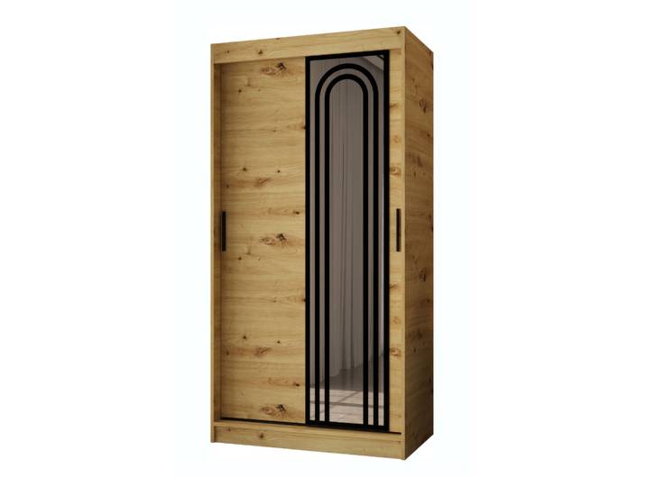 Schiebetürenschrank Farbe: Eiche Artisan 5 Fächer 2 Kleiderstangen hochwertig Verarbeitet 100 x 62 x 200 cm Kleiderschrank Spiegeltü