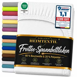 EXKLUSIV HEIMTEXTIL Frottee Spannbettlaken Premium 120 x 200 cm Weiß 80% Baumwolle 20% Polyester  Öko - Tex Zertifiziert Bed-Sheet Bettlaken Spannbett
