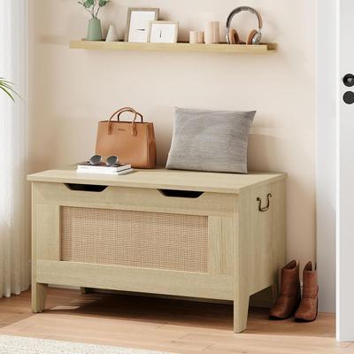 Garvee "Storage Chest, Rattan Toy Chest, 30"" Large Toy Box, Storage Bench with Safety Hinge,Storage Trunk for Living Room, Bedroom"