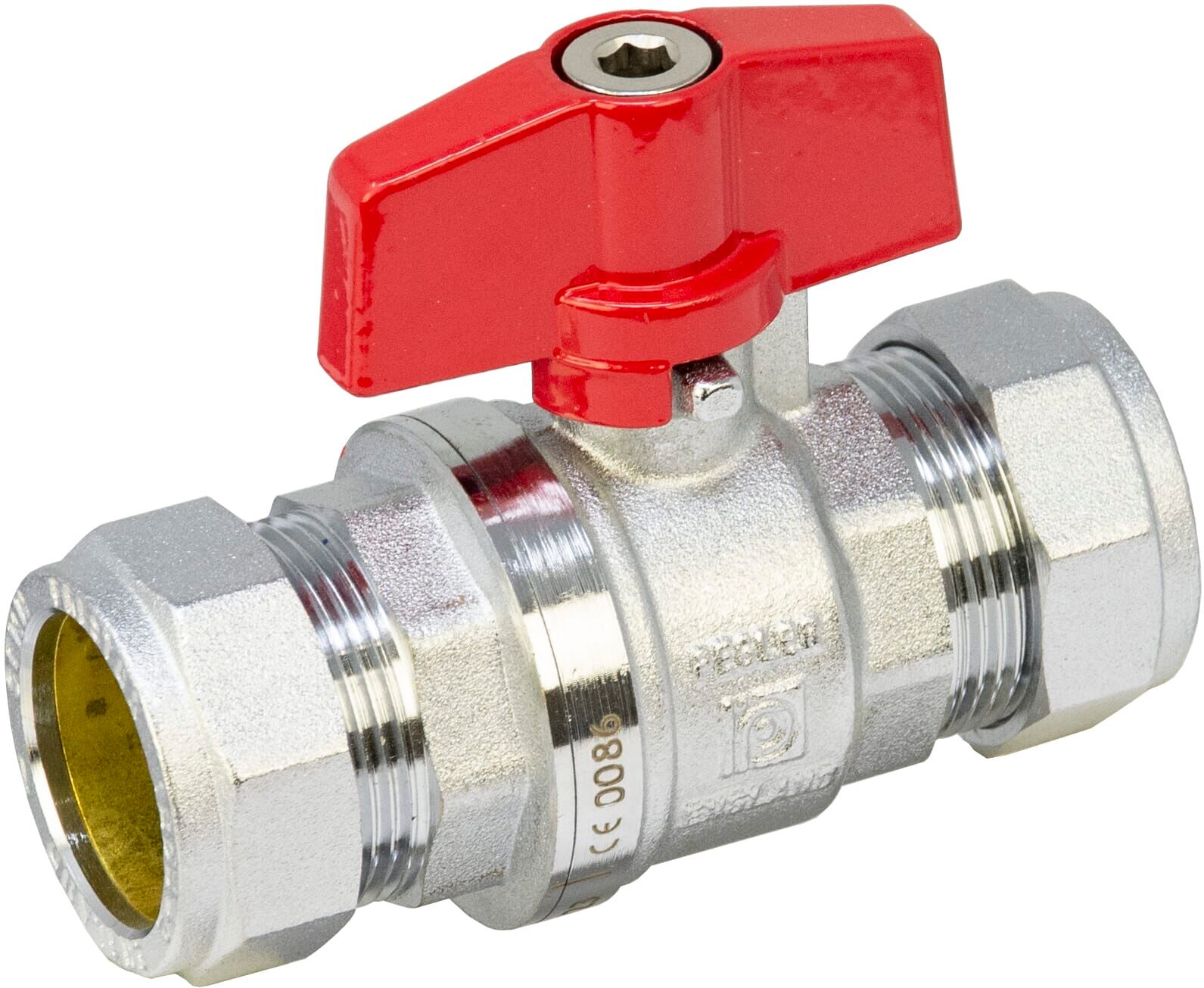 Pegler PB300T 22mm Full Bore Tee Ball Valve with Red Handle