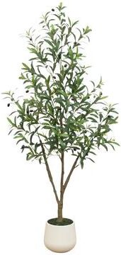 Nearly Natural 5-ft Artificial Olive Tree in White Decorative Planter