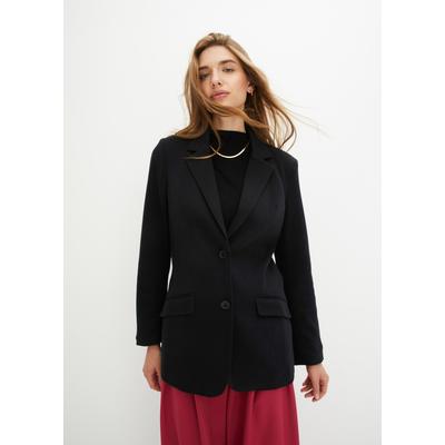 Jackenblazer BONPRIX, Damen, Gr. 46, schwarz, Obermaterial: 100% Baumwolle. Futter: 100% Polyester, festlich, tailliert, Blazer, eleganter Schnitt, taillierte Passform, mit langem Arm