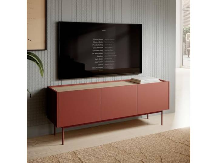 Komodee TV Schrank Kelowna Rot/Eiche 144x55x37 cm TV-Schrank Kelowna - Rot, Eiche - Breite 144 cm, Höhe 55 cm, Tiefe 37 cm