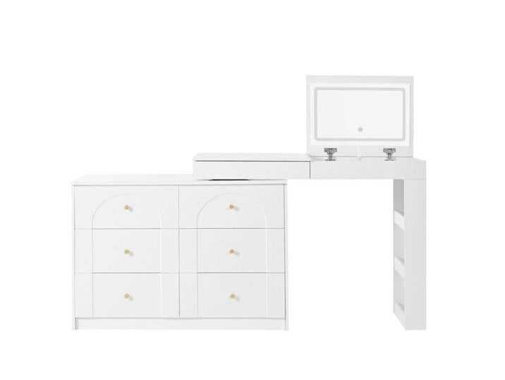 Coiffeuse rotative avec éclairage LED Coiffeuse Table de bureau blanc 105×40×80cm