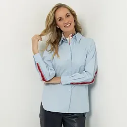 STRANDFEIN Bluse, oversized Hemdblusenkragen Logo-Band-Detail leger weit