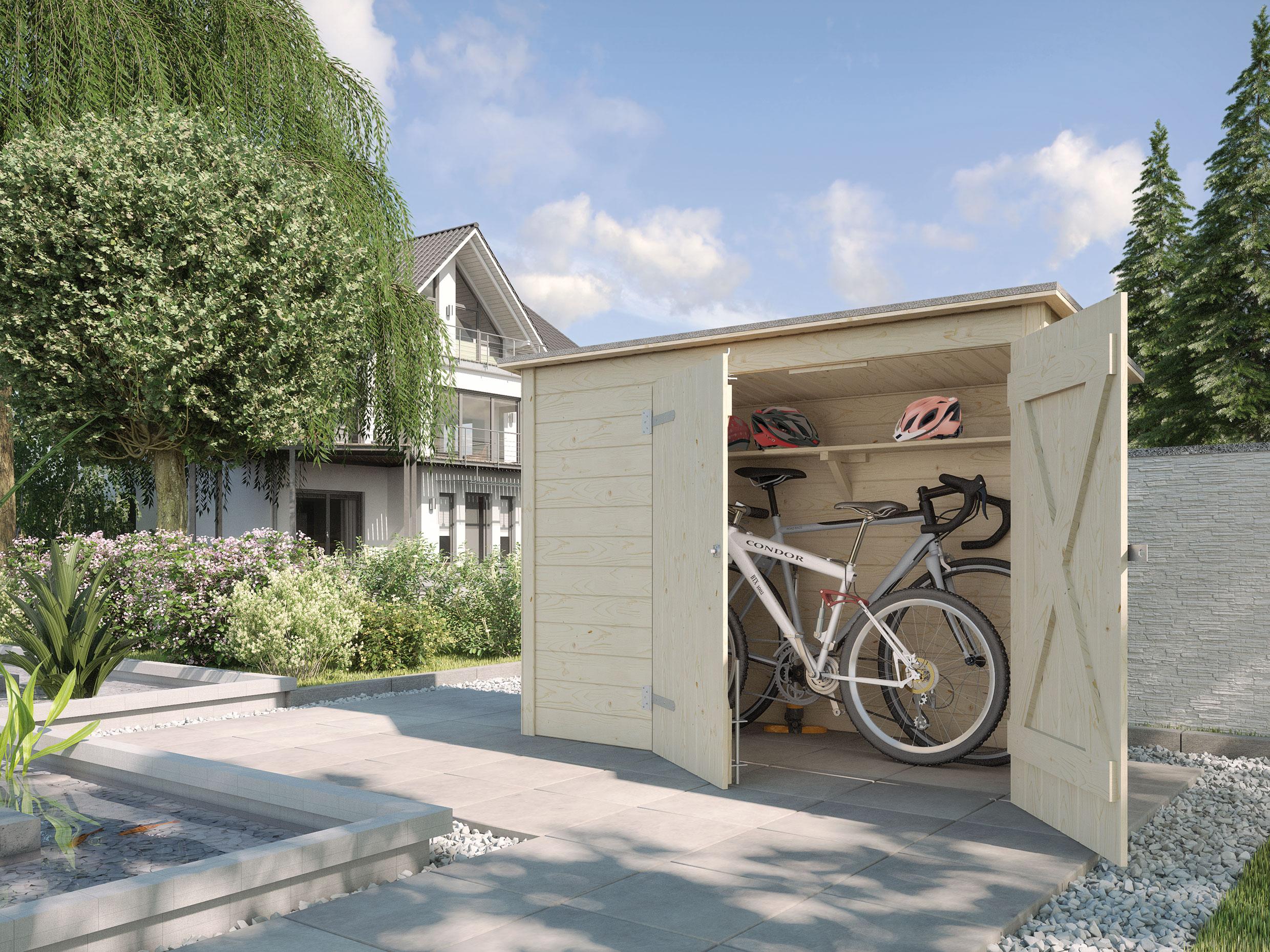 Fahrrad- und Mülltonnenbox, natur B x T x H 219 x 100 x 151