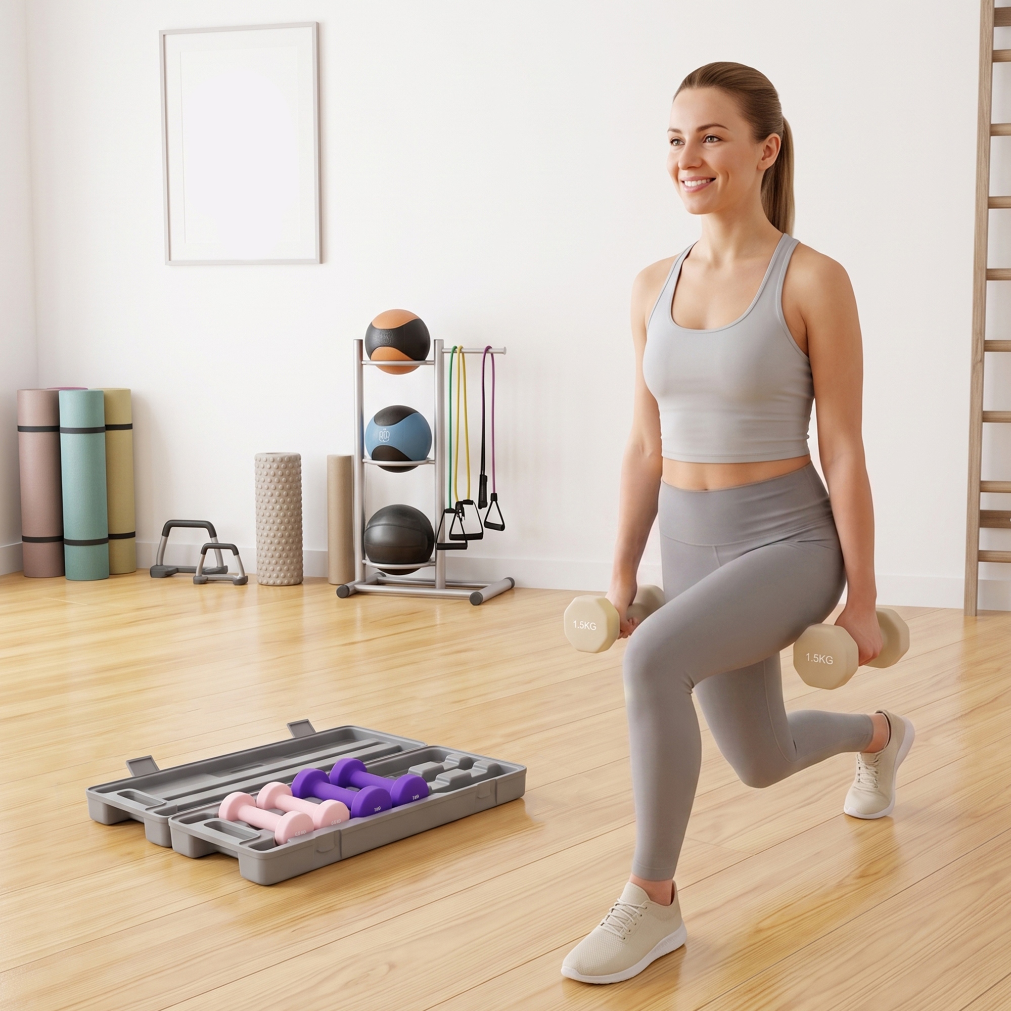 Homcom Set di Manubri Pesi Fitness Impugnatura Antiscivolo con Valigetta 6kg Rosa   Aosom Italy