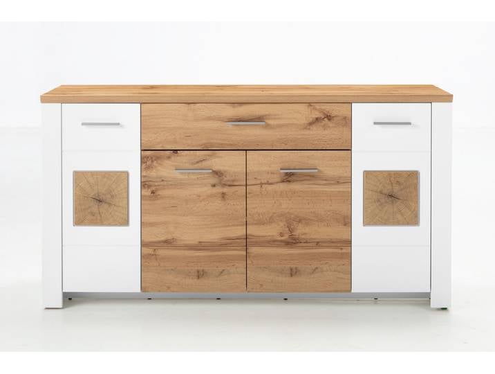 Sideboard RAMIRA 164x87 cm Weiß supermatt / Eiche Nachbildung