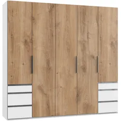 Drehtürenschrank mit Laden B: 250 cm Level, Weiß/Eiche Dekor