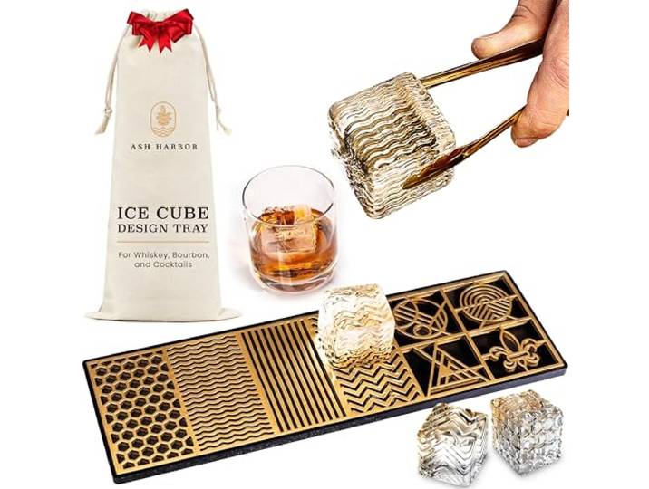Ash Harbor Eiswürfelbereiter, moderne, transparente Eisformen für Bourbon und Cocktails in 5 Sekunden, Whiskey-Form, Würfelstempel, Barkeeper-Zubehör, Kupfer-Eispresse