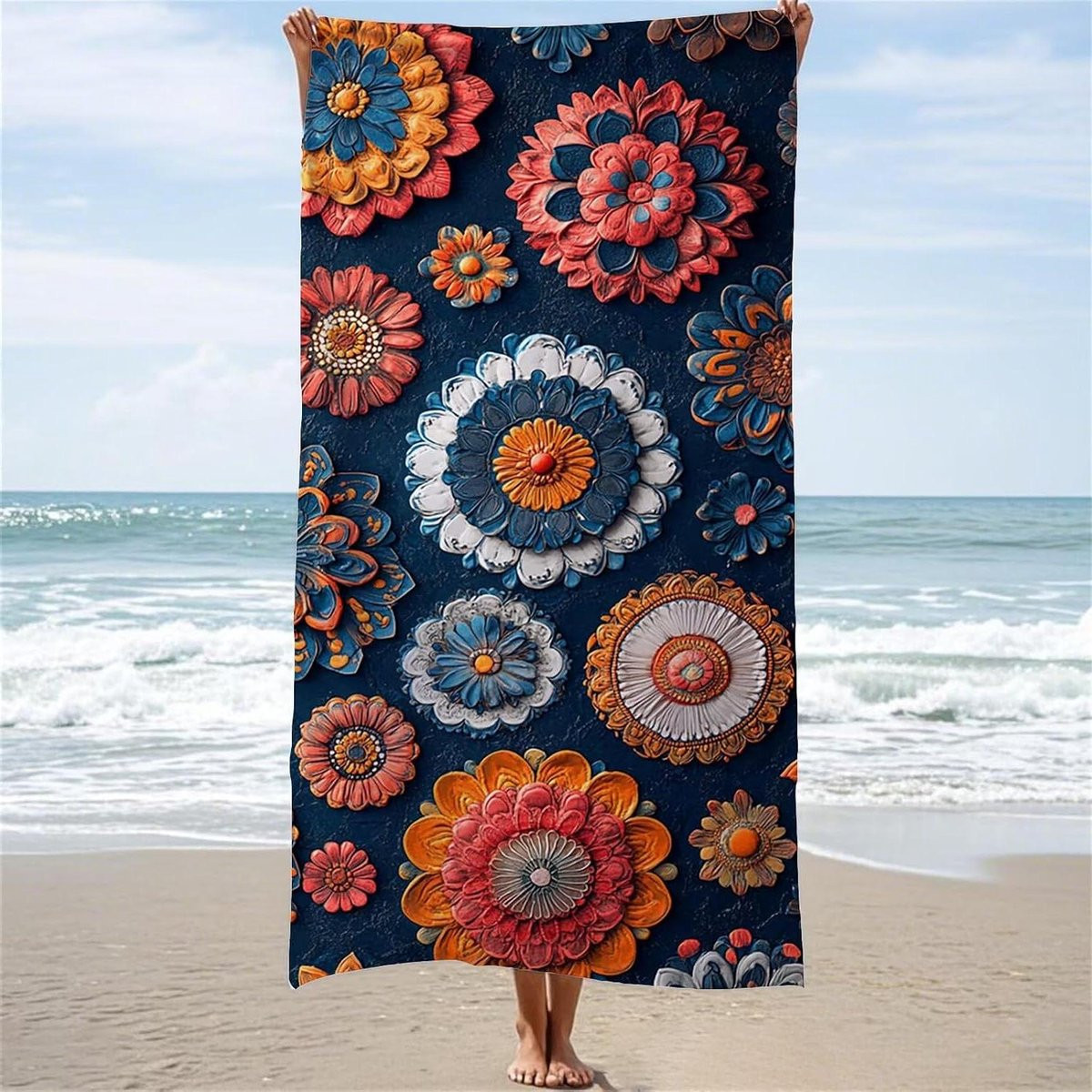 Microvezel Strandhanddoek Mandala Bloem - Zandvrij en Sneldrogend - 90 x 200 cm