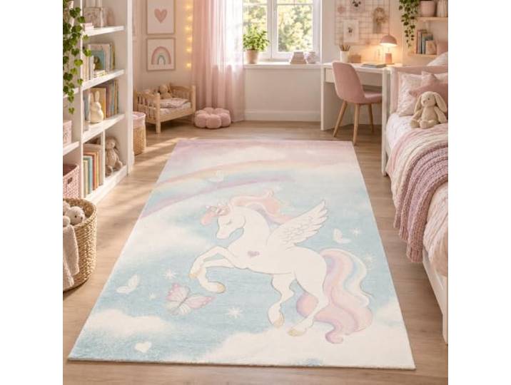 Pergamon Kinderteppich Maui Kids Pastell Einhorn Regenbogen Kinderzimmer