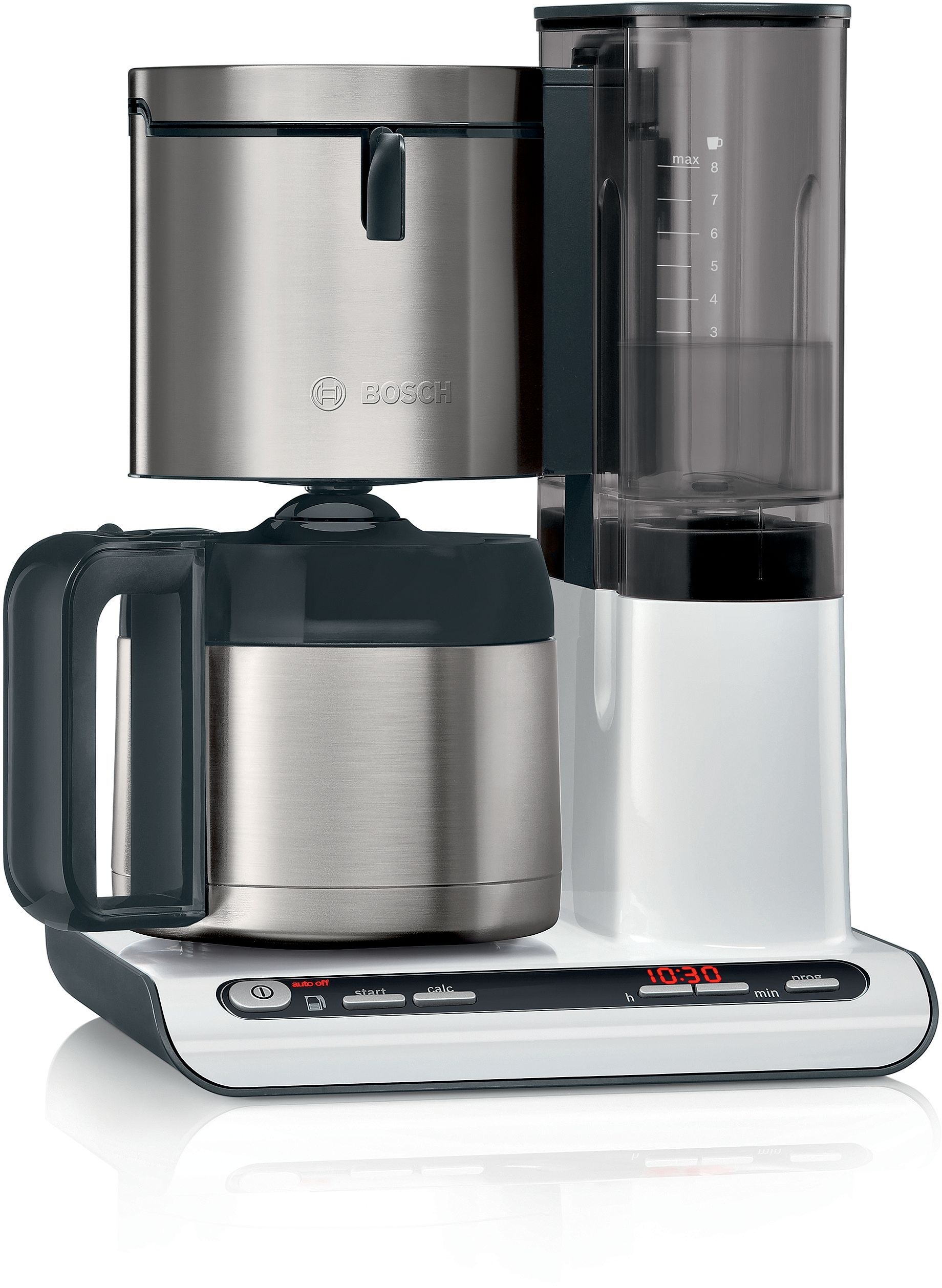 Bosch TKA8A681 Styline 8 Tassen Thermo Filterkaffeemaschine 1,1 l (Edelstahl, Weiß)