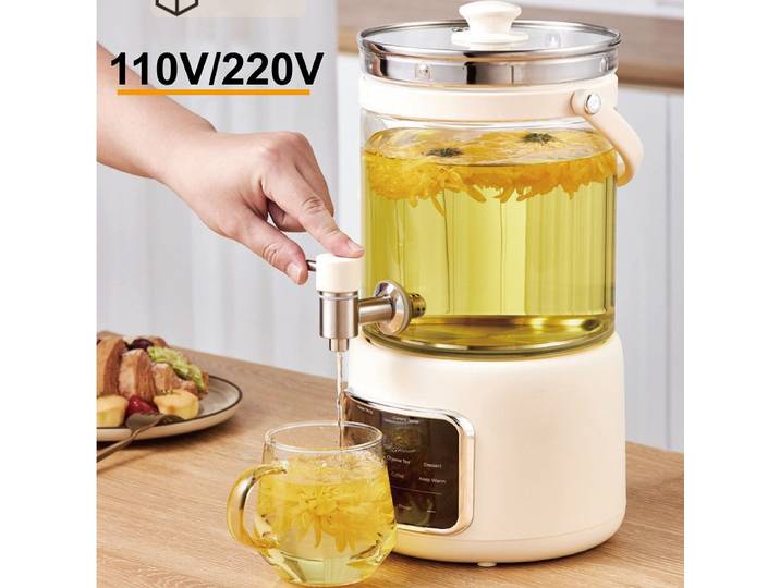 Bouilloire Électrique Intelligente 110V/220V, Infuseur à Thé Commercial, Robinet, Seau à Thé aux Fruits, Bouilloire en Verre Santé avec Minuteur, Multifonction 3L