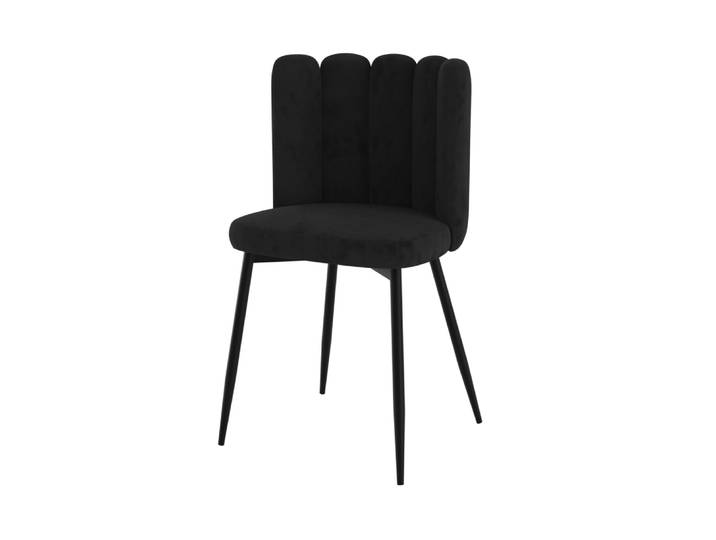 Chaise en velours noir et pieds en métal noir