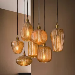 Vintage Pendelleuchte aus Glas 7-flammig 95 cm breit