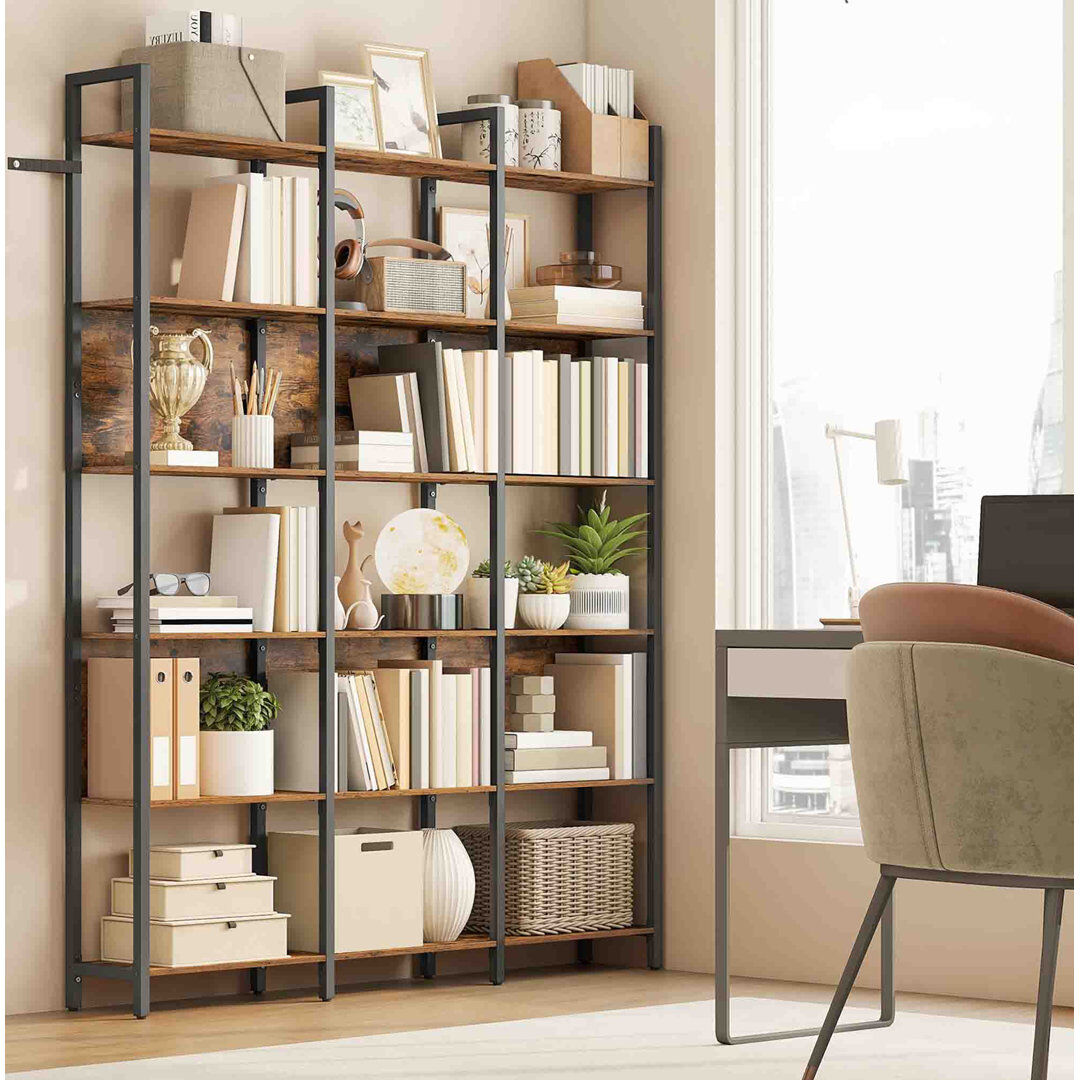 Borough Wharf 187cm H x 128cm W Metal Bookcase Rustic Brown 187cm H X 128cm W X 24cm D