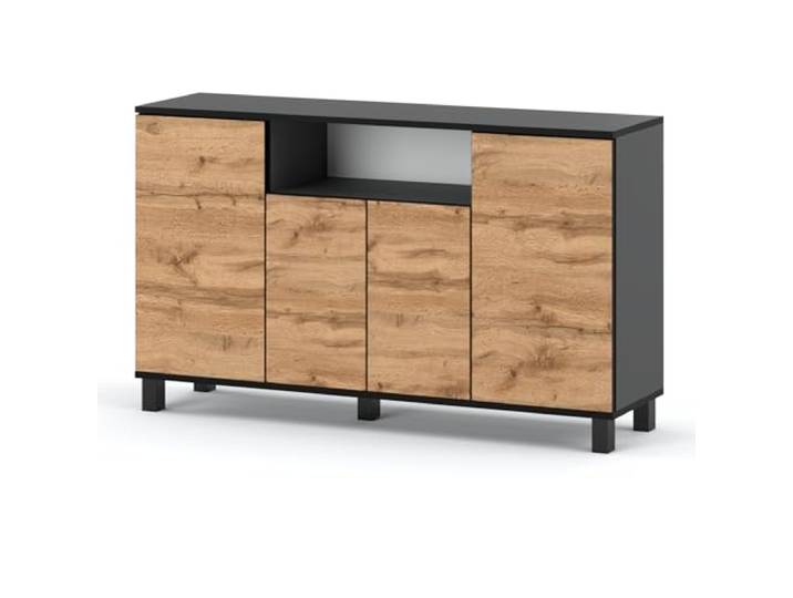 MRBLS_HOME Skandinavische Kommode - Sideboard Holz 140x80x35 cm (B/H/T) für Wohnzimmer, Flur oder als Kommode Schlafzimmer - Minimalistisches Design - Hohe Qualität (Grau Matt - Wotan)