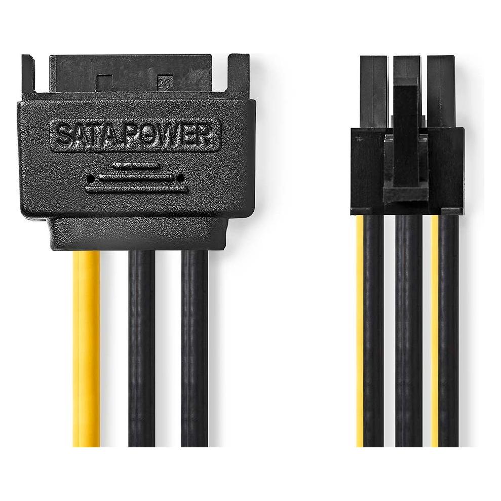 Nedis Interne Stromkabel SATA 15-Pin Stecker PCI Express Buchse Vergoldet 0.20 m rund PVC Gelb/Schwa (15 cm, 6 pin PCI-Express, SATA) (CCGP74200VA015)