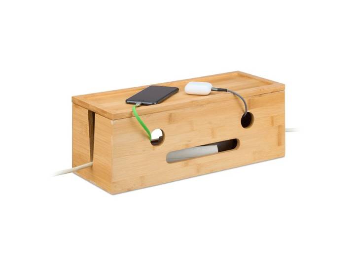 Relaxdays Bamboe kabelbox voor 2 stekkerdozen