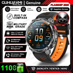 Outdoor-Smartwatch mit GPS, Kompass und Bluetooth-Anruf - Black orange 1100mAh Big Battery