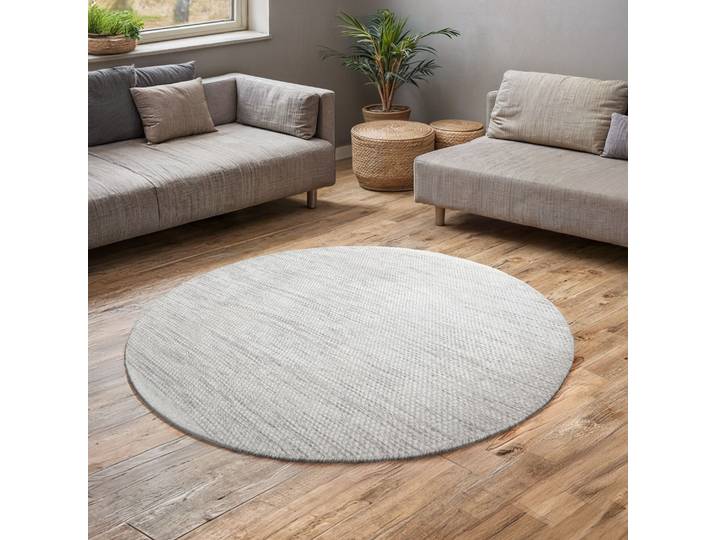 Wollteppich OTTO HOME Woolscape , beige (natur, grau), H:10mm Ø:100cm, Wolle, Teppiche, Wollteppich, Wendeteppich, handgewebte Qualität, meliert, reine Wolle, Wohnzimmer